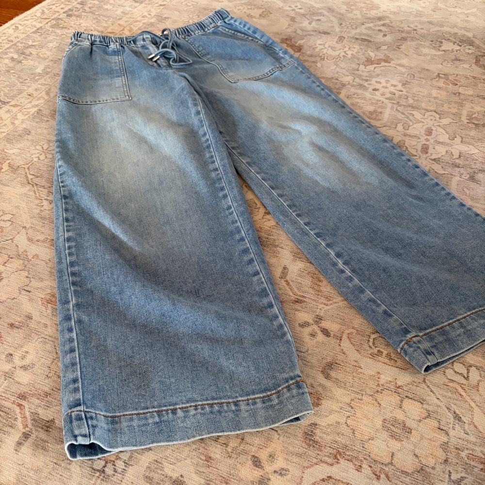 Oat Drawstring Wide Leg Denim Pants - Picture 5 of 7